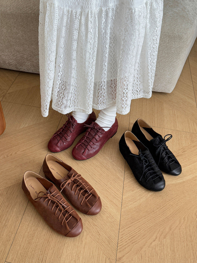 Karin Luna In Stock In Stock   Xiaohongshu Hot-Selling Lace-Up Round-Toe Deep Mouth Single Shoes