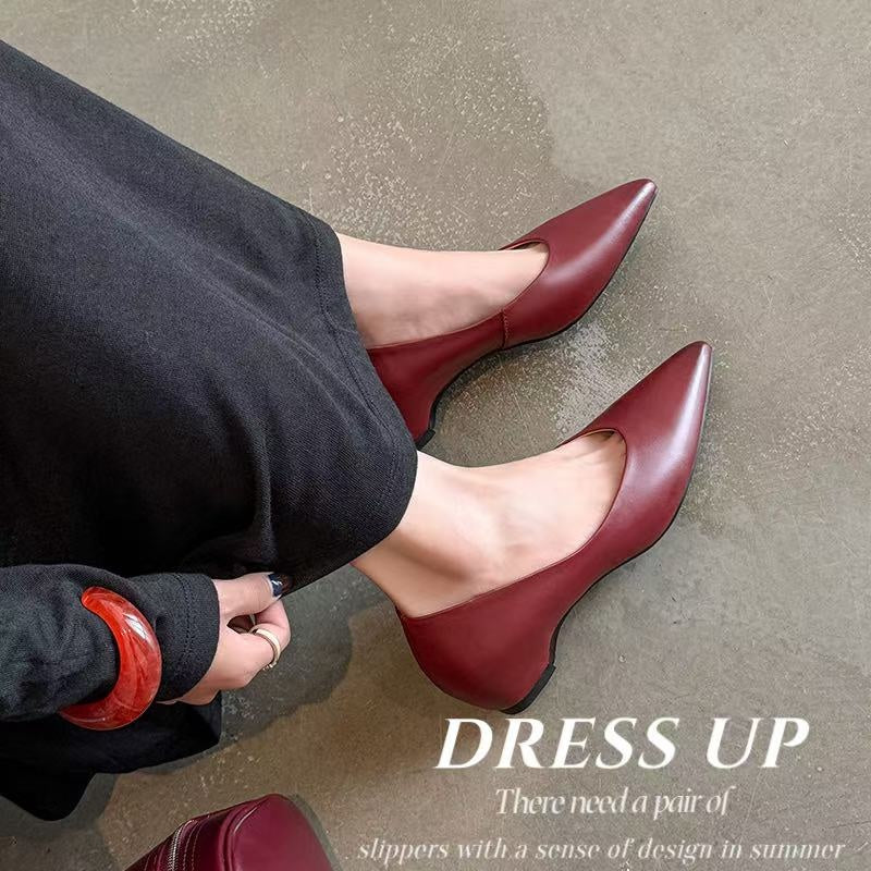 Karin Luna Full Layer Inside and Out~Basic Versatile Retro French Pointed Toe Irregular Heel Single Shoes