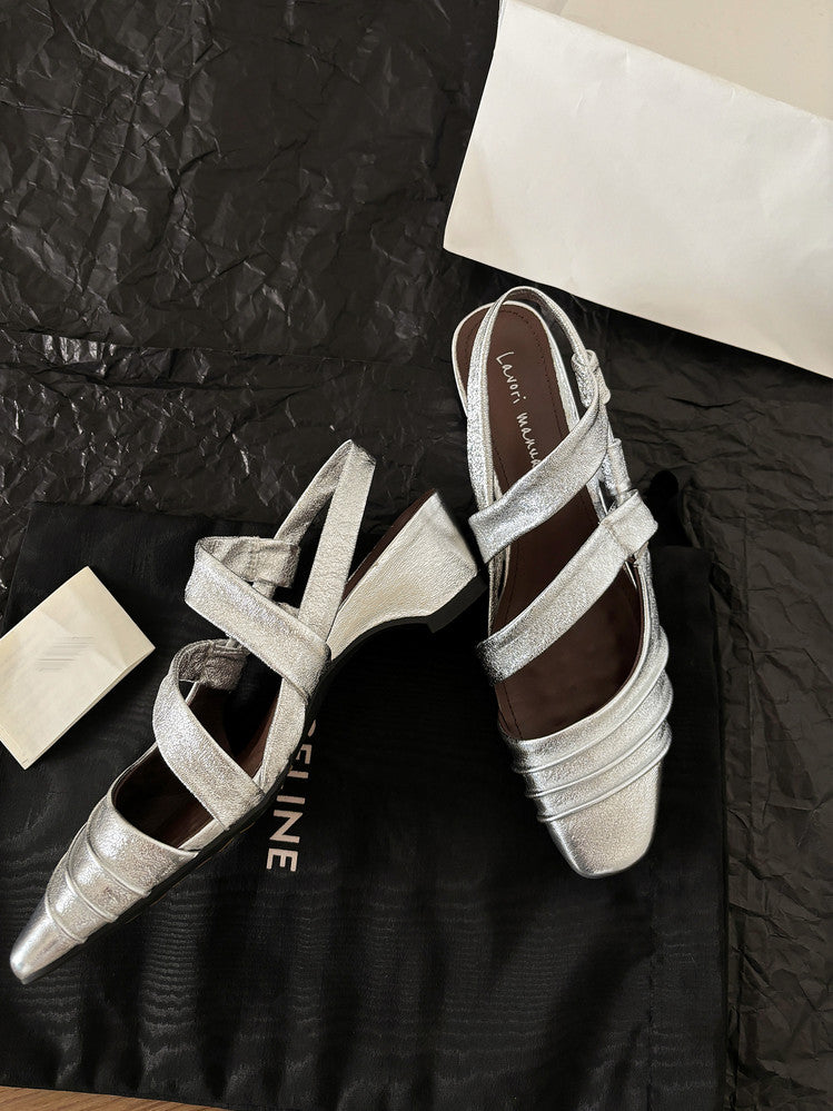 Karin Luna In Stock In Stock Minimalist Soft Upper Small Square Toe Chunky Heel Sandals