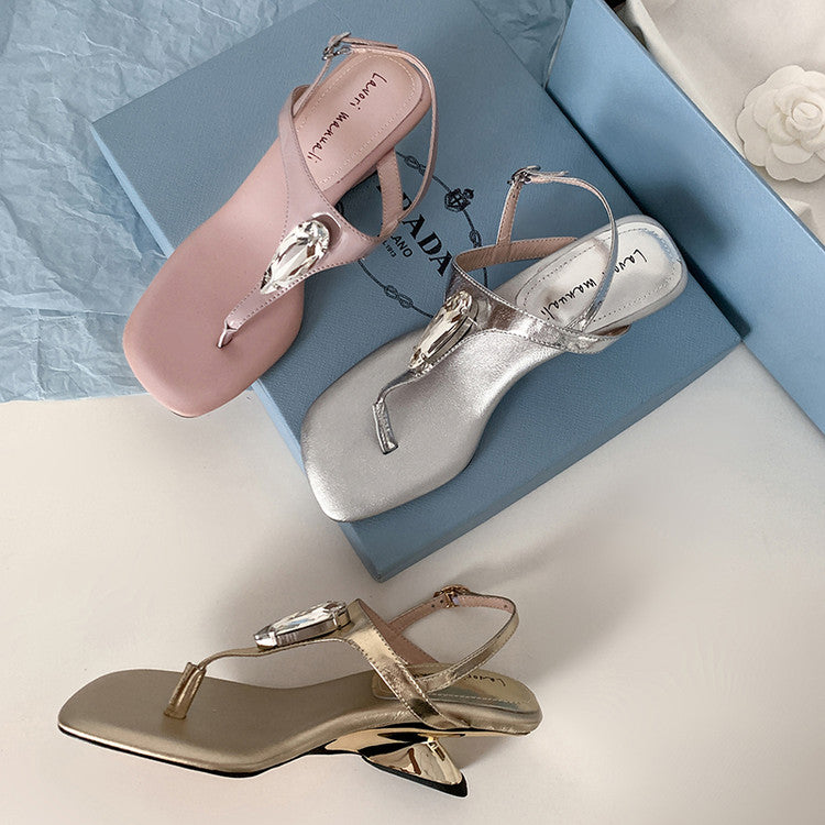 Karin Luna Bestseller Element Square Toe Irregular Heel Super Stable Toe Clip Sandals