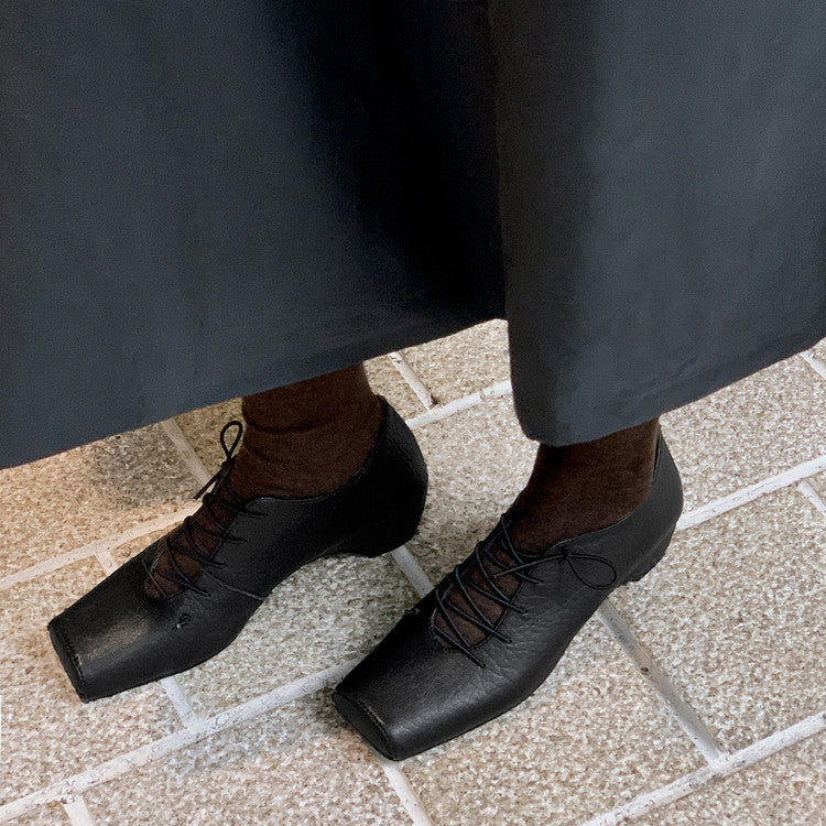 Karin Luna In Stock Spot Goods Elephant Pattern Series~Square-Toed Old Money Style Internal Height-Increasing Flats