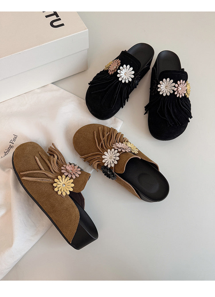 Karin Luna   Tassel Three-Dimensional Flower Thick-Soled Closed-Toe Slippers