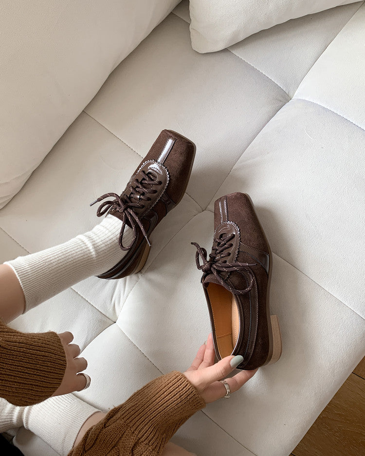 Karin Luna In Stock Spot Goods   Pig Nose Thin Strap Square Toe Patchwork Single Shoes
