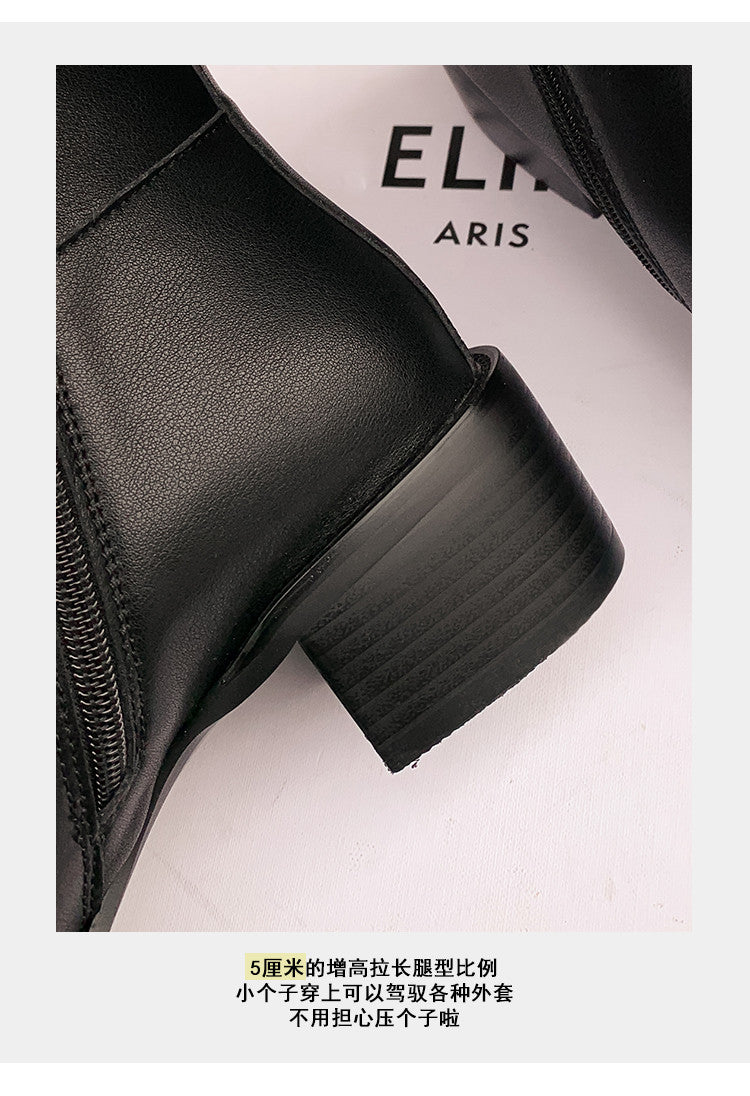 Karin Luna In Stock Spot Goods Basic Retro Square Toe Chunky Heel Riding Boots
