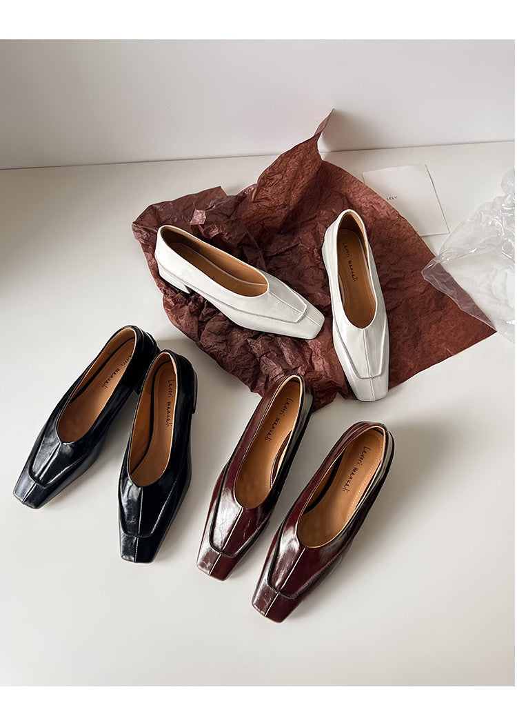 Karin Luna In Stock Spot Goods  Retro Full Leather Square Toe Shallow Mouth Single Shoes