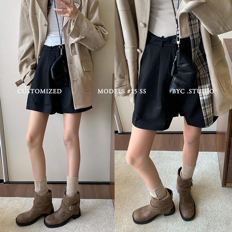Karin Luna In Stock Spot Goods Versatile Basic Round Toe Belt Buckle Thick Sole Tube Boots