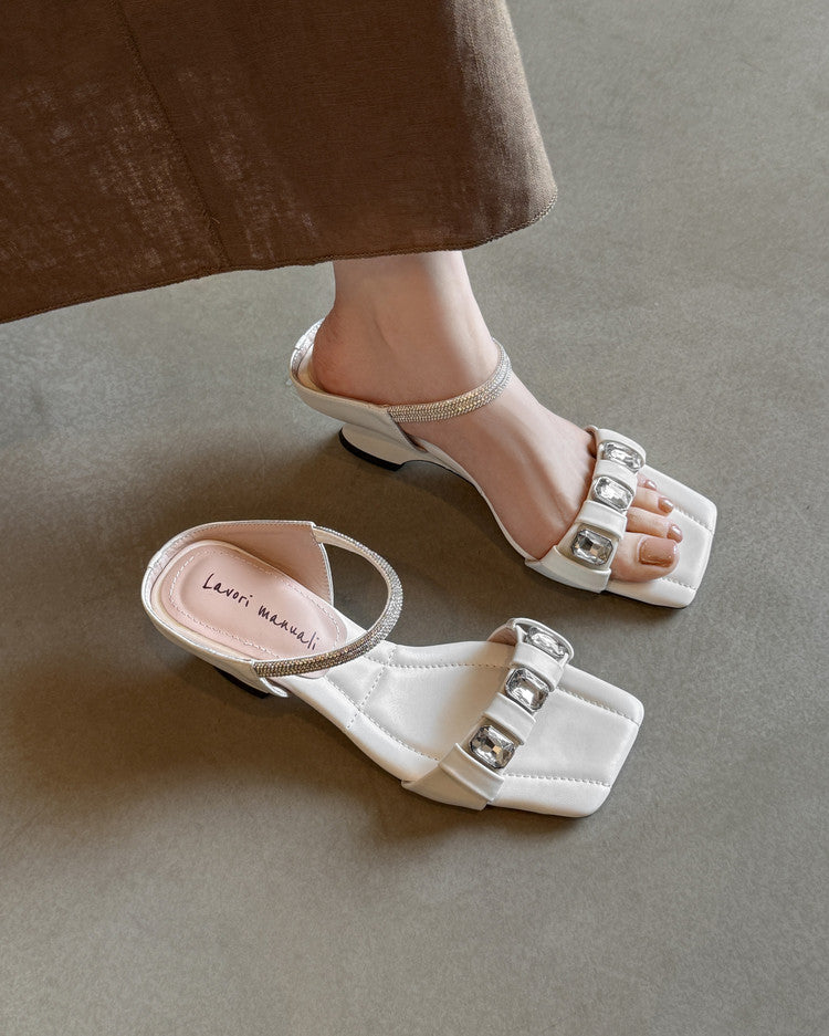 Karin Luna Bestseller Popular Rhinestone Ribbon Square Toe Slippers