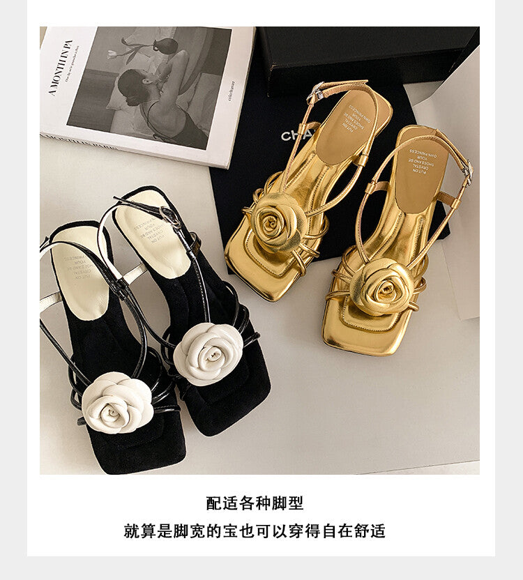 Karin Luna Exquisite Camellia ~French Retro Open-Toe Sandals
