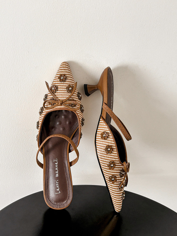 Karin Luna In Stock Spot Goods  Elegant Floral Pointed Toe Rhinestone Slippers