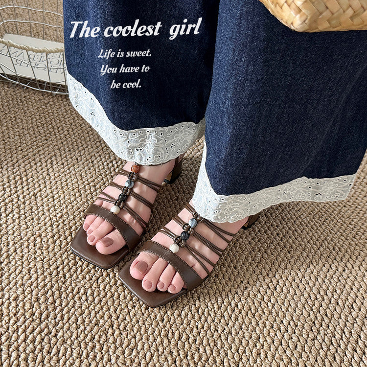 Karin Luna Bohemian Vacation Style~Square Toe Open Toe Sandals