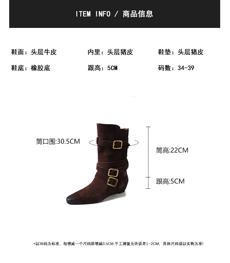 Karin Luna Cow Leather Small Square Toe Belt Buckle Fashion Boots