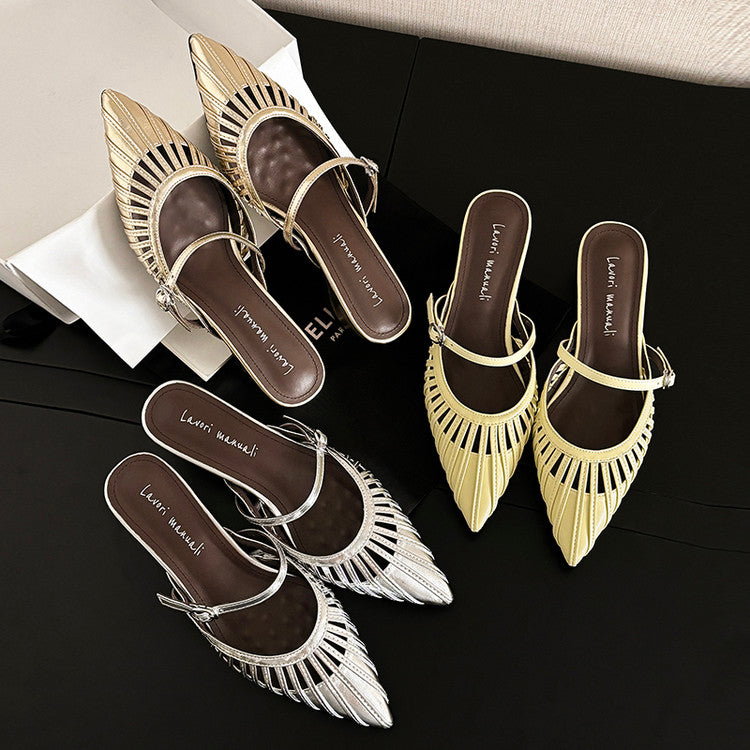 Karin Luna Casual Feel~In stock Pointed Toe Hollow Design Note Pointed Toe Slippers