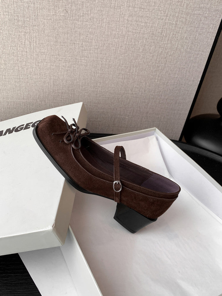 Karin Luna In Stock Spot Goods   One-strap Bowknot Square Toe Chunky Heel Mary Jane Shoes