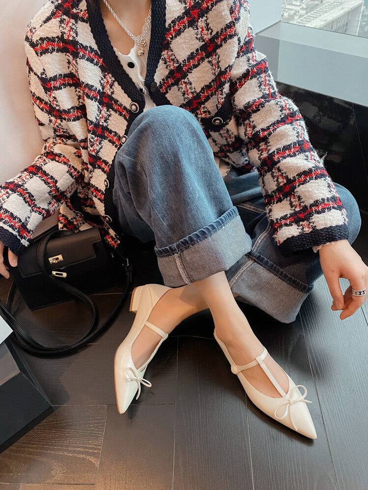 Karin Luna is a perfect Korean drama heroine~French Retro Style Full leather inside and out Pointed Bowknot