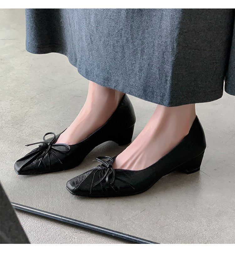 Karin Luna French Style Wrinkled Square Toe Height-Increasing Flats