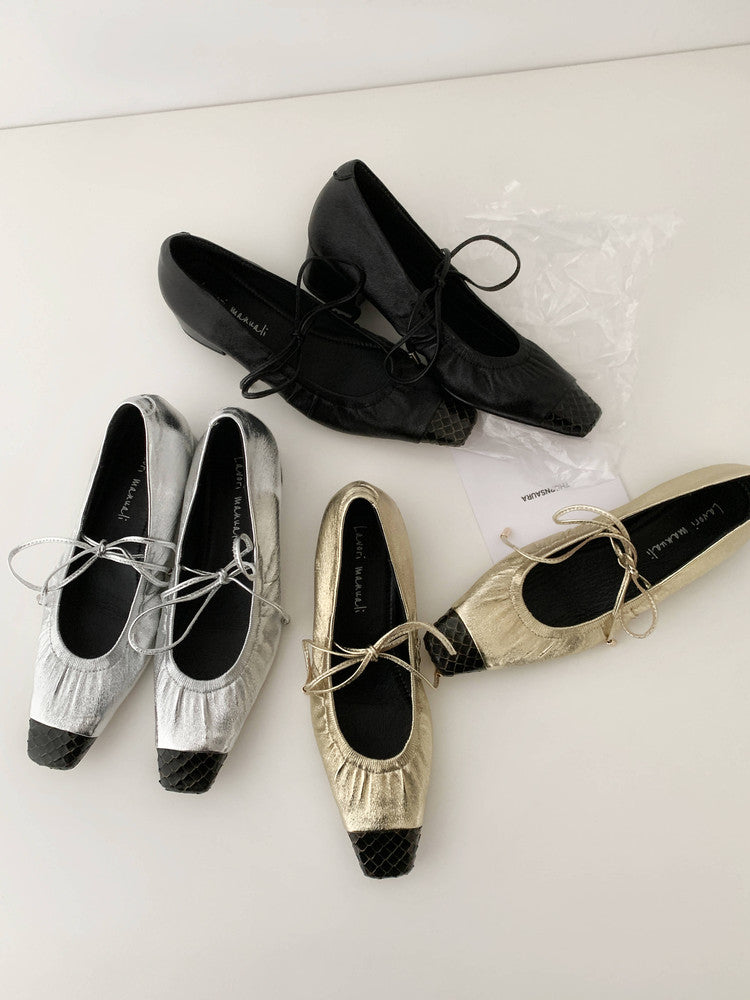 Karin Luna In Stock Spot Goods  Retro Sweet Bowknot Granny Wrinkled Single Shoes