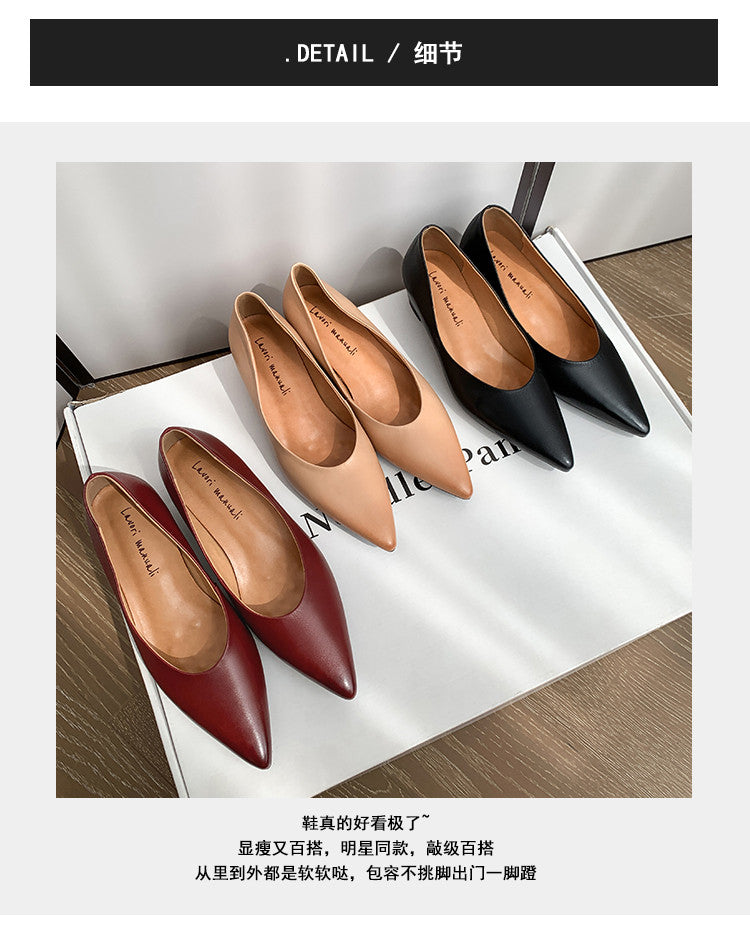 Karin Luna Full Layer Inside and Out~Basic Versatile Retro French Pointed Toe Irregular Heel Single Shoes