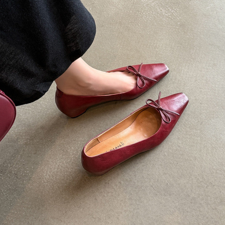 Karin Luna Full Layer Inside and Out~Basic Versatile Small Square Toe Butterfly Knot Irregular Heel Single Shoes
