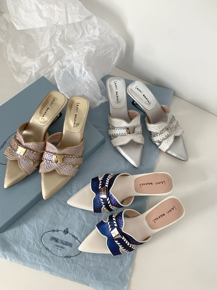 Karin Luna Fish Skin Series~Minimalist Pointed Toe Hot-Selling Unique Heel Slippers