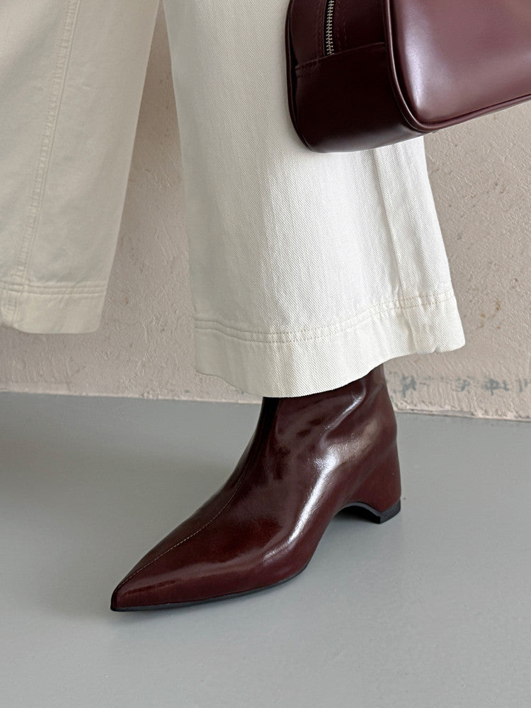 Karin Luna Elegant Pointed Toe Hidden Wedge Short Boots