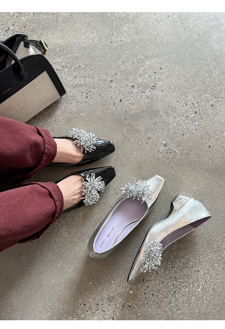 Karin Luna In Stock Spot Goods Exquisite Fireworks Buckle Small Square Toe Chunky Heel Commuter Shoes