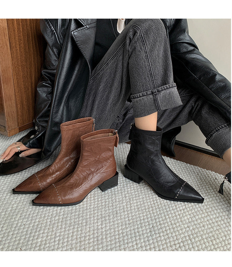 Karin Luna In Stock In Stock Slim Boots Series~Pointed Toe Rivet Slim Short Boots