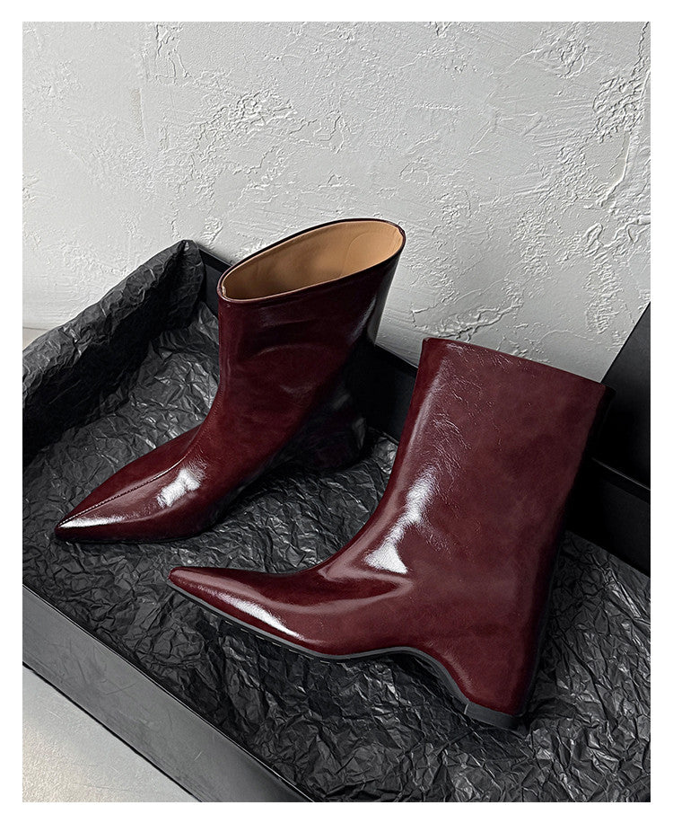 Karin Luna Elegant Pointed Toe Hidden Wedge Short Boots