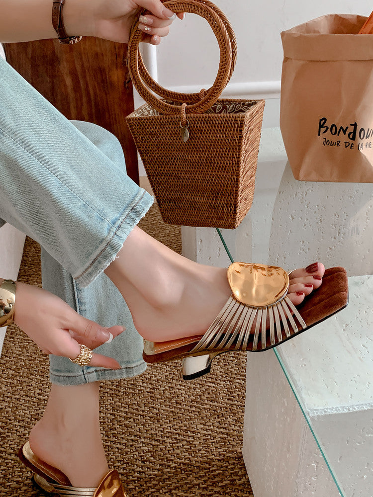 Karin Luna Bestseller Popular New Image  Comes with data plan included Resort Style Irregular Heel Thin Strap Slippers