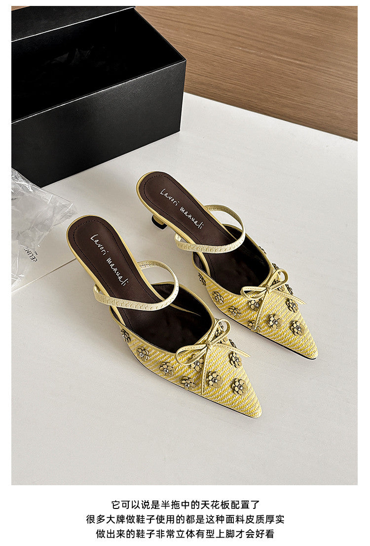 Karin Luna In Stock Spot Goods  Elegant Floral Pointed Toe Rhinestone Slippers