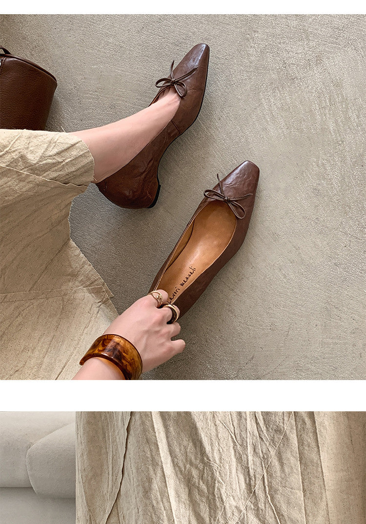 Karin Luna Full Layer Inside and Out~Basic Versatile Small Square Toe Butterfly Knot Irregular Heel Single Shoes