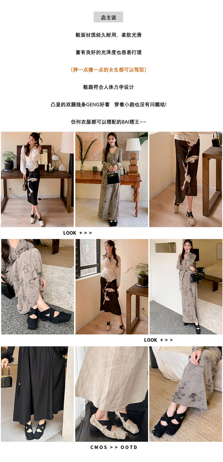 Karin Luna Chinese Pop is the Top Flow~ Orchid Pavilion Preface  New Chinese Style National Aesthetics Retro Cross Strap Mary Jane Shoes