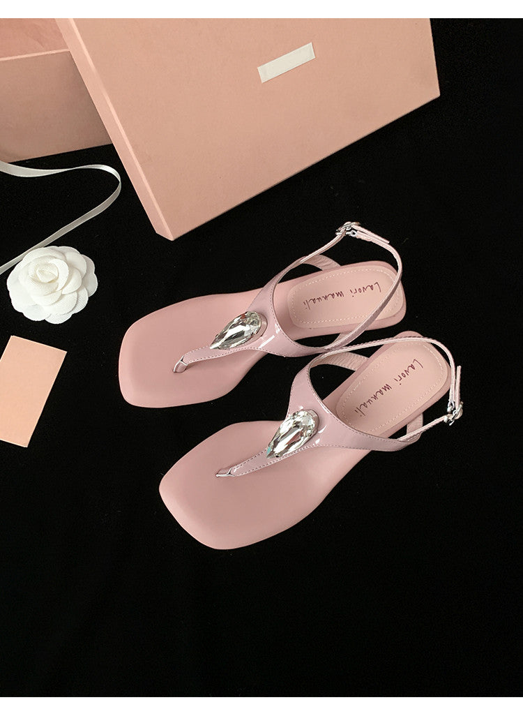 Karin Luna Bestseller Element Square Toe Irregular Heel Super Stable Toe Clip Sandals