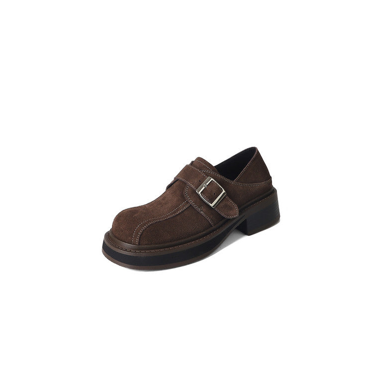Karin Luna In Stock Spot Goods Metal Round Toe Cow Leather Thick Sole Flats