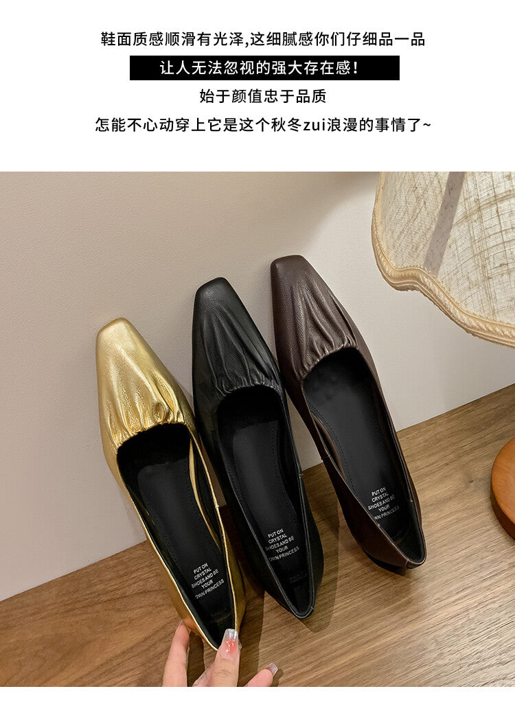 Karin Luna fell in love at first sight~ Spot Goods  Spot Goods Vintage Wrinkled Hollow Soft Sheepskin Elegant Versatile Single Shoes