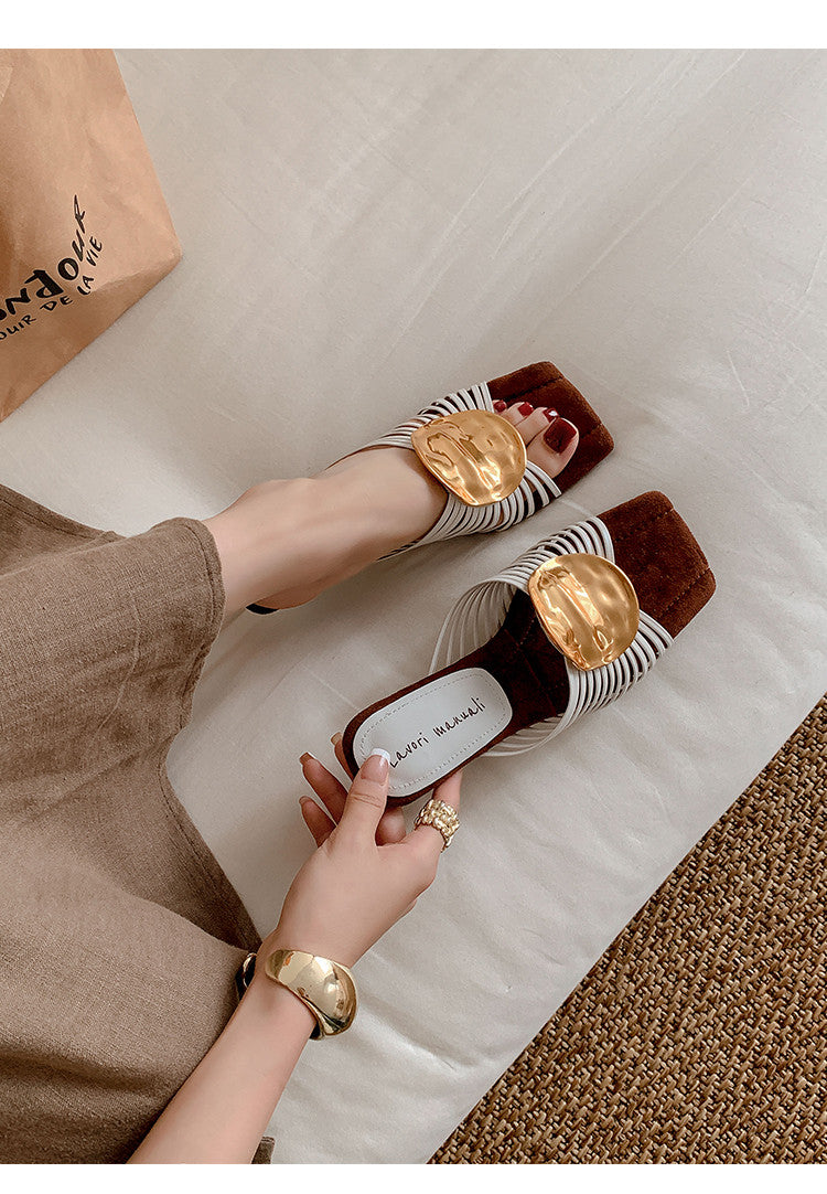 Karin Luna Bestseller Popular New Image  Comes with data plan included Resort Style Irregular Heel Thin Strap Slippers