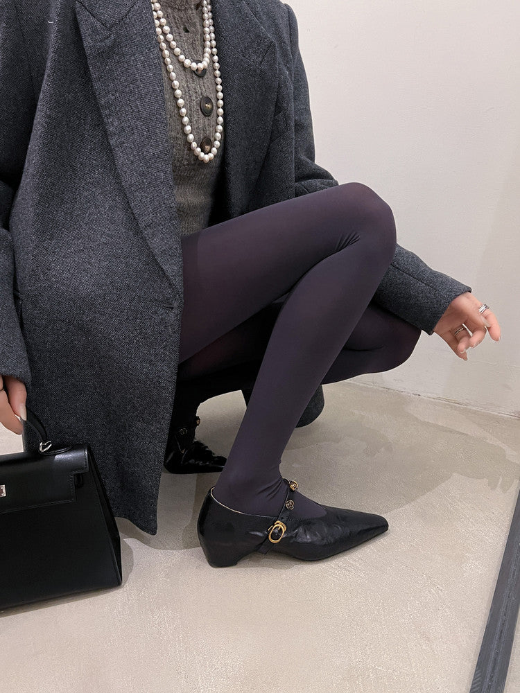 Karin Luna In Stock Spot Goods    Retro Classic Metal Camellia Irregular Heel Single Shoes