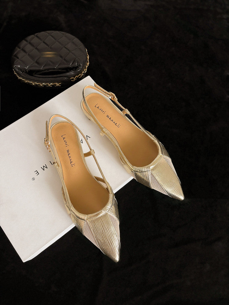 Karin Luna In Stock Spot Goods  Mesh Patchwork Pointed Toe Elegant Closed-Toe Sandals