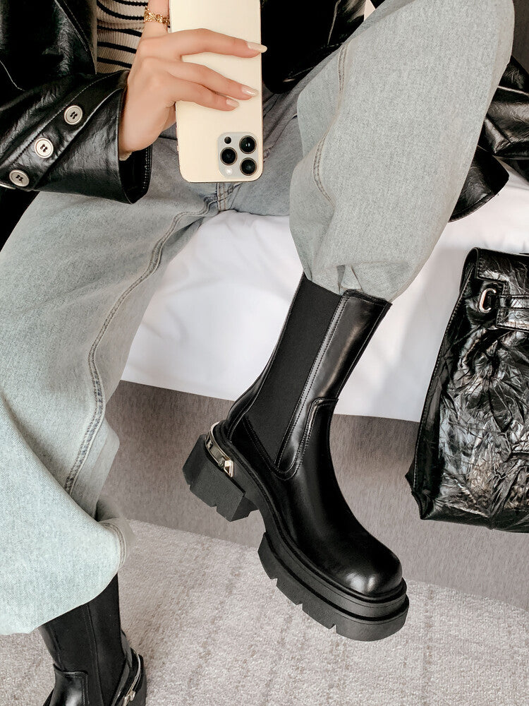 Karin Luna da Brand Series~Rear Metal Decoration Thick Sole Stretch Boots