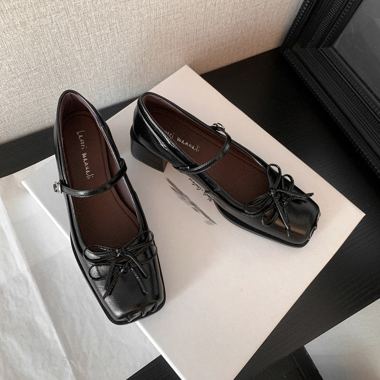 Karin Luna In Stock Spot Goods   One-strap Bowknot Square Toe Chunky Heel Mary Jane Shoes