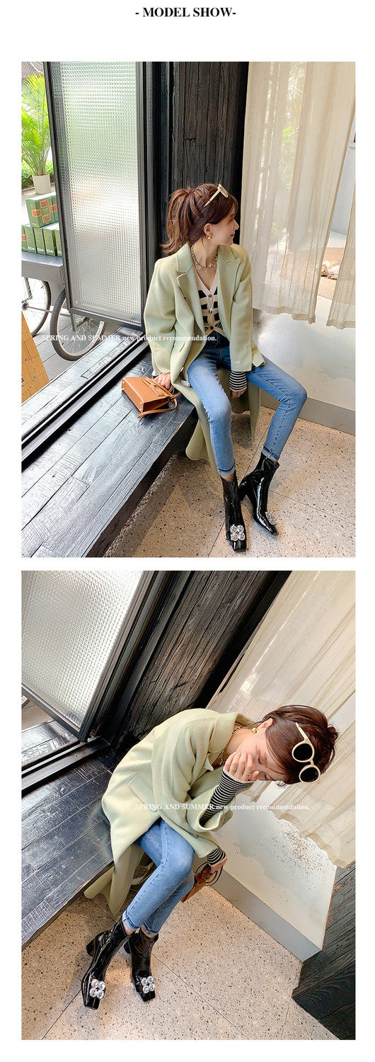 Karin Luna In Stock  Elegant Style Square Toe Rhinestone Chunky Heel Ankle Boots