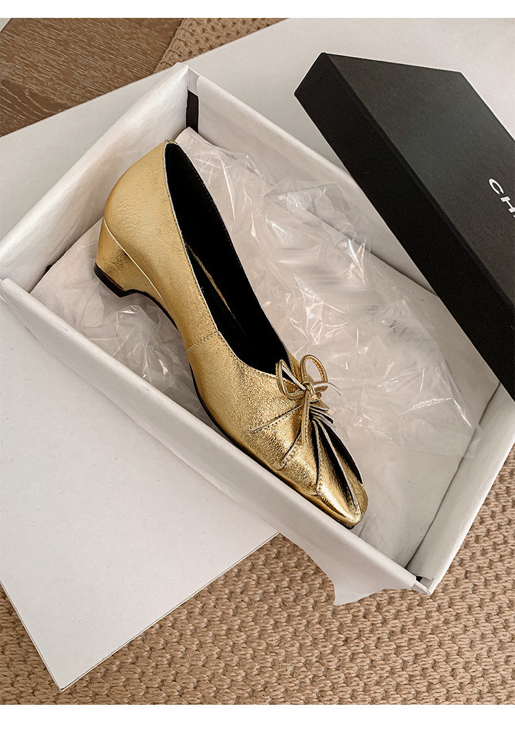 Karin Luna French Style Wrinkled Square Toe Height-Increasing Flats