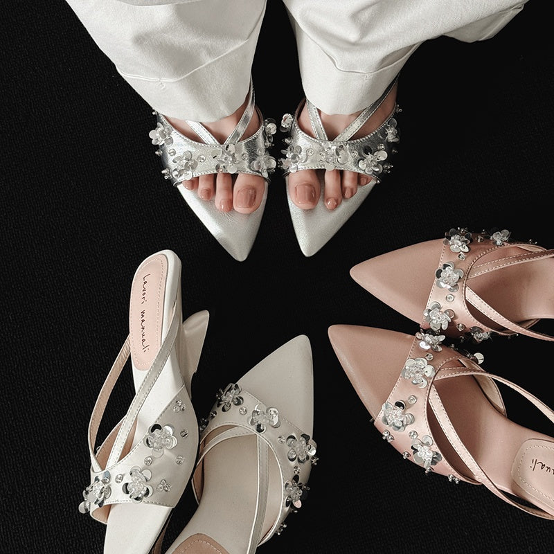 Karin Luna Bestseller Sequin Elements Elegant Pointed Toe Irregular Heel Slippers