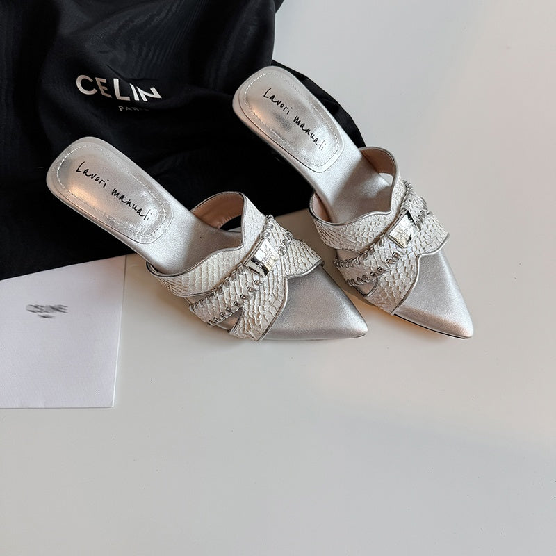 Karin Luna Fish Skin Series~Minimalist Pointed Toe Hot-Selling Unique Heel Slippers