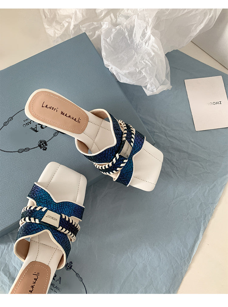 Karin Luna Fish Skin Series~ Hot-selling Square-Toe Slippers with Built-in Traffic