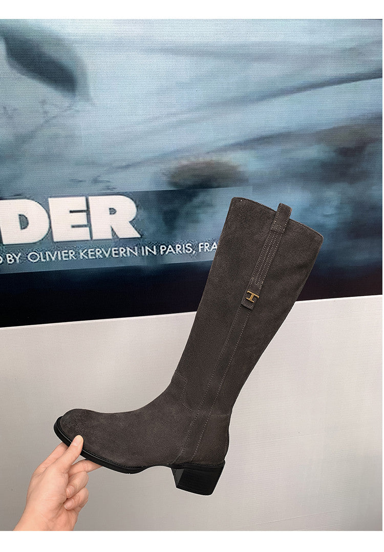 Karin Luna In Stock Spot Goods Basic Retro Square Toe Chunky Heel Riding Boots