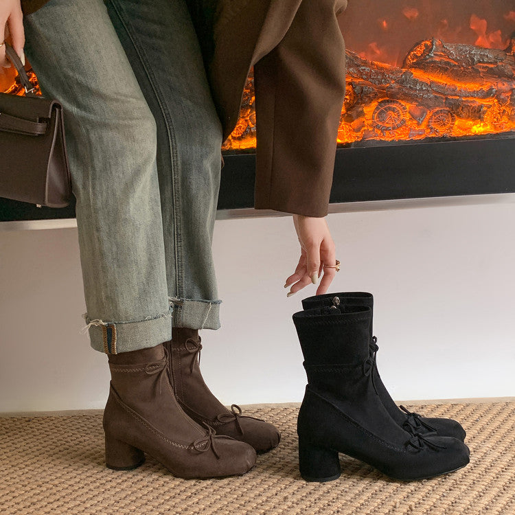 Karin Luna In Stock Spot Goods Hot-Selling Sweet Standard Bow Round-Toe Slim Short Boots