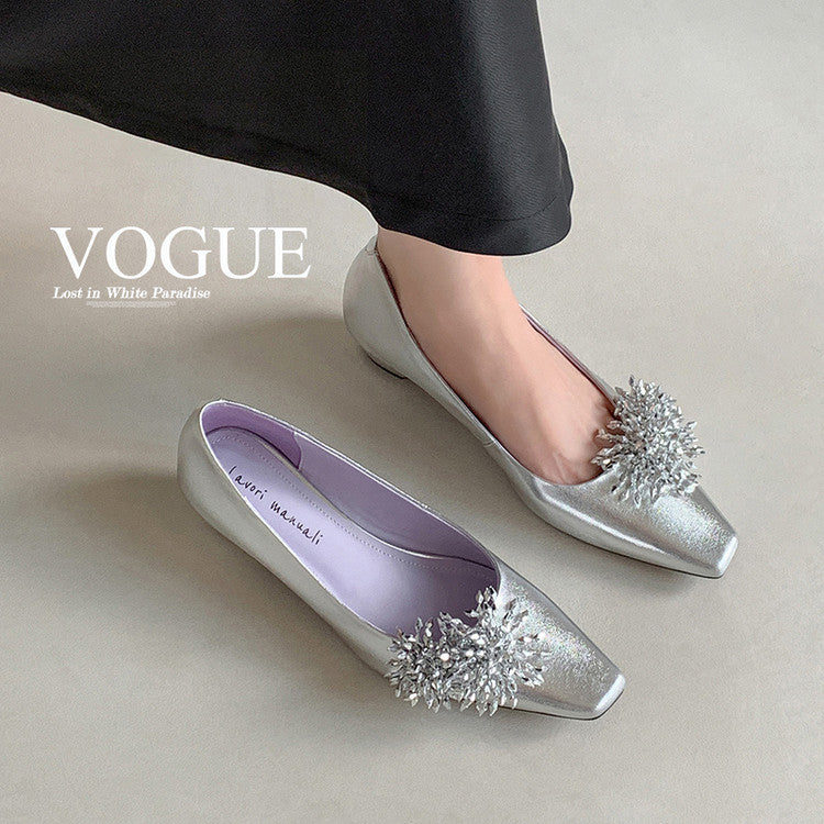 Karin Luna In Stock Spot Goods Exquisite Fireworks Buckle Small Square Toe Chunky Heel Commuter Shoes