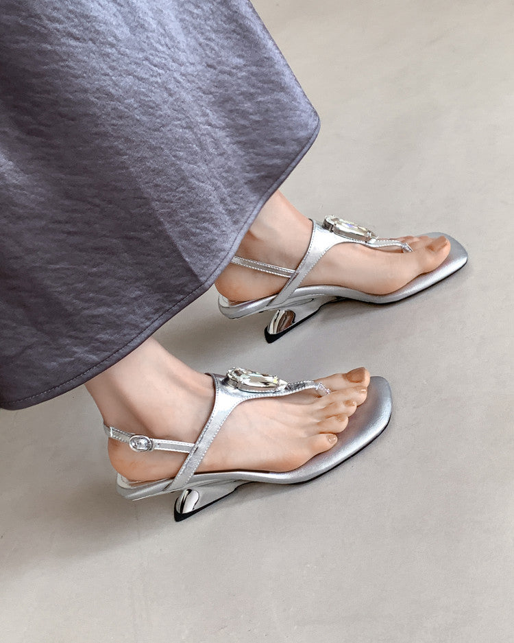 Karin Luna Bestseller Element Square Toe Irregular Heel Super Stable Toe Clip Sandals