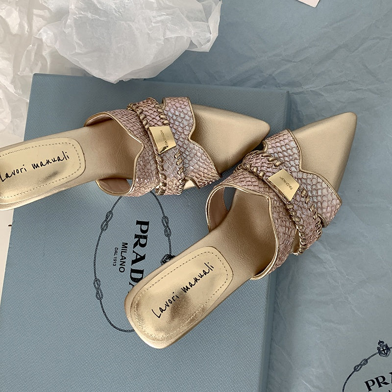 Karin Luna Fish Skin Series~Minimalist Pointed Toe Hot-Selling Unique Heel Slippers