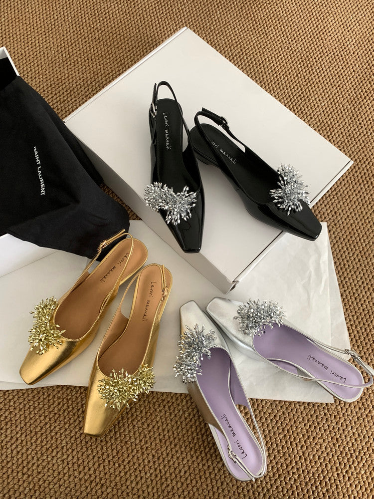 Karin Luna Brilliant Fireworks~Elegant Square-Toed Closed-Toe Chunky Heel Sandals